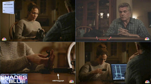 Lie Detector Polygraph Kit For Home Use With Breath Pulse Sweat And Body Language Biometrics in TV scene setup