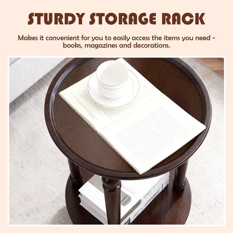 Top view of Vintage Walnut Wood Accent Table With Dual Storage Tiers Space Saver Slim Corner End Table For Small Spaces.
