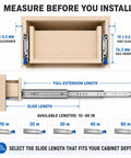 Beefy Heavy Duty Drawer Slides With Lock 500 Lb Capacity Full Extension Side Mount Ultra Smooth Quiet Operation Industrial Grade Steel Ball Bearings Durable 2.5mm Q235 Steel, 19 mm side clearance diagram