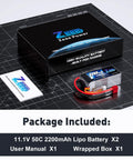 3S 11.1V 2200mAh 50C Shorty Lipo Battery Pack With T Connector For RC Cars Trucks Boats Drones Quadcopters Helicopters FPV Hobby Models Dual Pack Bundle packaging and contents