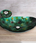 Top Drawer Green Oval Tempered Glass Vessel Sink For Stylish Bathroom Vanity Refresh Above Counter Wash Basin With Pop Up Drain and No Sweat Setup Built Rock Solid And Scratch Resistant Always.