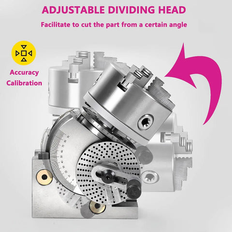 Adjustable dividing head for Badass Precision Rotary Indexing Head Kit, featuring calibration scale for angle cuts.