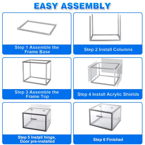 Step-by-step assembly guide for Clear Acrylic CNC Enclosure For 3018 PRO, 3018, MX3, 1810 PRO, 1610 CNC Router Machines