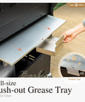 Close-up of 4 Burner Gas Grill With Side Burner And Porcelain Enameled Cast Iron Grates With Stainless Steel Burners 42,000 BTU showing grease tray