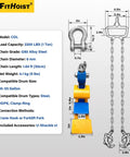 Heavy Duty Chain Drum Lifter Handles 2200 Lbs Vertical Barrel Clamp with G80 steel chains and hook for transporting 30-55 gallon drums.