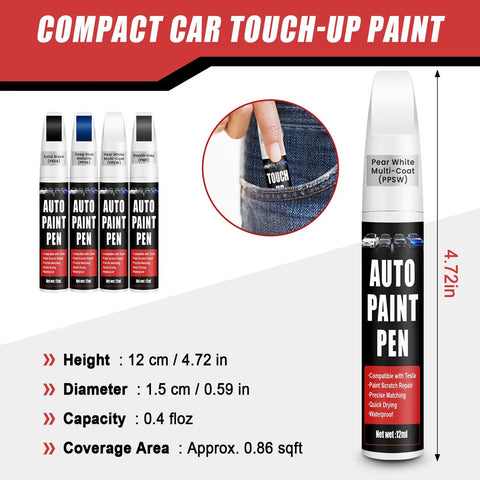 Pearl White Multi Coat PPSW Touch Up Paint For Tesla Model Y, 3, X, S 0.4 Fl Oz Scratch Repair Pen 2 In 1 Color Accurate Easy To Use