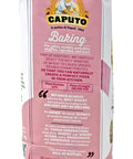 Back view of Type 00 Pastry Flour From Italy For Desserts And Shortbreads, 2.2 Lb Bag Pack Of 4, ingredient and baking information.