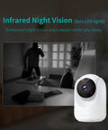 Indoor Wifi Security Camera For Home Base Monitoring Smooth Pan Tilt Coverage And Bright Color Night Vision with infrared night vision.