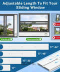 Portable AC Window Vent Kit With Five Point Nine Inch Exhaust Hose Universal Coupler And Adjustable Window Seal for Sliding Vertical or Horizontal Windows Four Piece Set No Fuss Easy Install showing adjustable length sizes