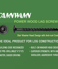 Pack Of 50 Heavy Duty Wood Lag Screws 4 Inch Long 0.171 Inch Thread Black Coated Torx Star Drive With Modified Truss Washer Head And Included T30 Bit For Tough Deck Framing And Wood Construction