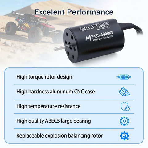 Waterproof RC Brushless Motor And ESC Combo 2435 4800KV With 35A ESC showcasing high torque and CNC aluminum case.
