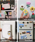 Various uses of Extra Large Magnetic Sheets With Adhesive Backing Flexible Extra Strong Magnetic Paper showcased on fridge and metal surfaces.