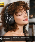 Person wearing Dual Mode Bluetooth Over Ear Headphones With 72 Hour Battery Life, Hi-Res Audio, Built-In Mic, ideal for various uses.