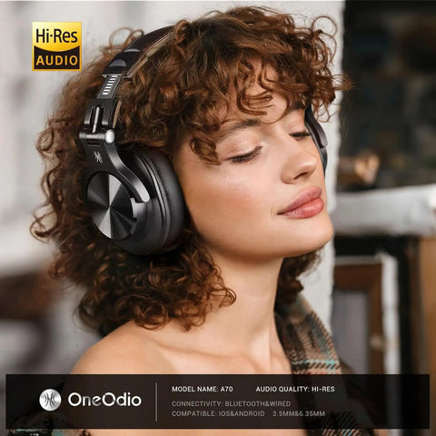 Person wearing Dual Mode Bluetooth Over Ear Headphones With 72 Hour Battery Life, Hi-Res Audio, Built-In Mic, ideal for various uses.