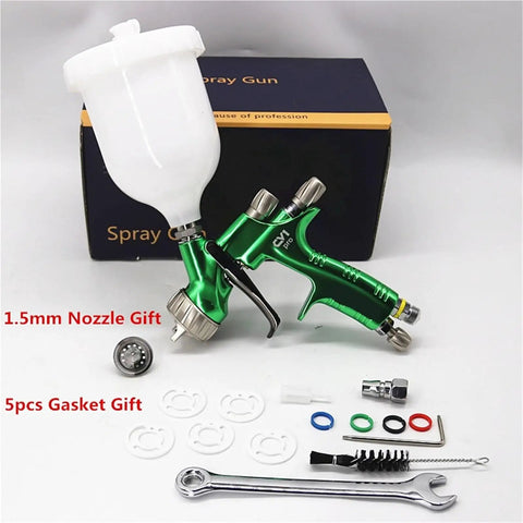 Top Shelf Air Spray Paint Gun Featuring A 1.3mm And 1.5mm Dual Nozzle Setup For Slick Varnish Coating And Smooth Finish heavy duty green tool with accessories