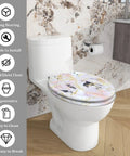 Elongated Resin Toilet Seat for Bathroom with marble design, 14.5" x 18.5", easy to clean, fits most standard toilets.