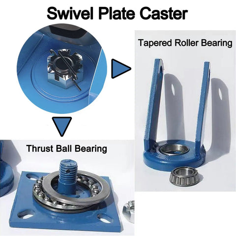 Heavy Duty Industrial Castor Wheels 12 Inch Solid Rubber Puncture Proof 4 Pack Swivel Caster Set 4400 Lb showing bearing components.