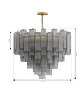 Top Shelf 15 Light Pendant Fixture Featuring Authentic Legacy Brass Finishes And Hand Crafted Grey Smoke Glass, 33x26 inches, for bathrooms or porches.