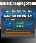 10A 12V MPPT Solar Charge Controller with LCD Display showing charging status and battery voltage