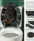 Elongated Toilet Seat Resin for Bathroom with floral design, quick release hinges, and grip-tight bumpers.