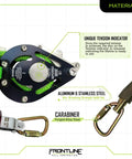 Heavy Duty 100 Foot Adjustable Horizontal Lifeline System For Up To Four Technicians With Badass Six Foot Anchor Straps showing tension indicator and carabiner.