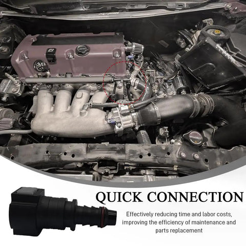 Solid 2 Pack Nylon Fuel Line Quick Connector in engine bay, showing tight grip snap-on coupler for modern cars and classic sedans.