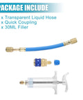Oil and Dye Injector Kit for Car HVAC Systems, 30ml Hand Push Compressor with Quick Coupler and Quad SAE Connector parts