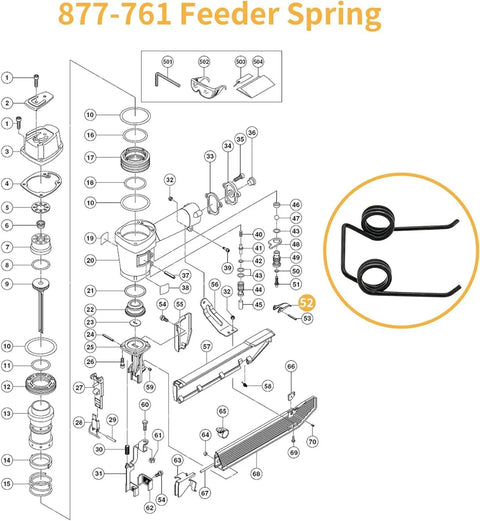 Ten Pack Feeder Springs For Coil Roofing Nailer Models NV45AB2 NV45AB NV50A1 877761 Replacement Parts diagram and springs