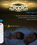 Crystal Flush Mount Ceiling Light With Remote Control, Dimmable LED Chandelier With 5 Ring Design above sleeping couple