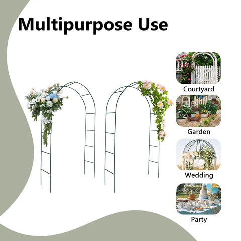Two Pack Beefy Heavy Duty Metal Garden Arch Trellis For Climbing Plants Roses And Vines, Rustproof Outdoor Archway shown with flowers