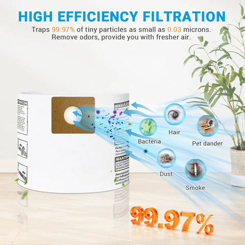 12 Pack 90667 Filter Bags For 1 To 1.5 Gallon Wet Dry Vacuums, eliminating 99.97% of particles such as dust, hair, and dander.