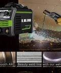 Portable 110V 250A MMA ARC Welder for Home DIY, digital display inverter stick welding machine in action creating sparks