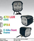High Visibility E Bike Horn Front Light With 3 Pin Connector And Built In Horn, LED angled views, for 36V and 48V bikes