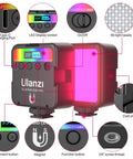 VL49 RGB Video Light For Cameras Pro Grade 360 Full Color LED Panel with features labeled, including display and cold shoe.