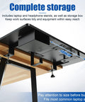 Heavy Duty Under Desk Extender Tray 30 By 12 Inches With Slick Side Storage Rack And Hidden Cable Management A Total Office Rig Game Changer For Your Ultimate Home Setup In Black showing laptop and headphone stands.