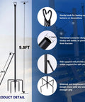 Diagram of Sturdy Outdoor String Light Poles 2 Pack with 5 Prong Foot and U Bracket, showing features and measurements, 9.8ft tall.
