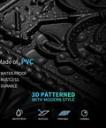 Close-up of 3D patterned waterproof PVC material with droplets, focus on durable and rustless properties