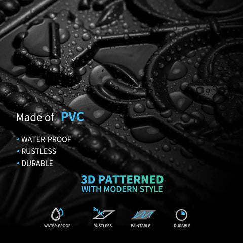 Close-up of 3D patterned waterproof PVC material with droplets, focus on durable and rustless properties