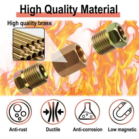 Brass 1/4 in brake line fittings assortment, 12 pcs (4 unions, 8 nuts) with 7/16-24 threads