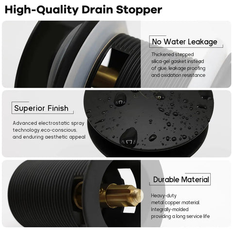 Matte Black Pop Up Drain for Freestanding Bathtub with cUPC Certification, Heavy Duty Copper Mechanism, Anti Crack Durability, Easy Install No Fuss 2.7 Inch Cover, 1.8 Inch Hole, Open 3.8 Inch, Closed 3.4 Inch, Includes Simple Reliable Drain Stopper