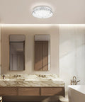 Crystal Flush Mount Ceiling Light With K9 Crystals, Dimmable 18W LED, 11 Inch Modern Fixture in elegant bathroom setting