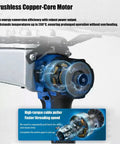 Heavy Duty Electric Cable Puller With Automatic Threader Six Steel Guide Wheels And Thirty Meter Spool Built Like A Tank For High Speed Building Wire Installations All Day Long showing the brushless copper-core motor design.