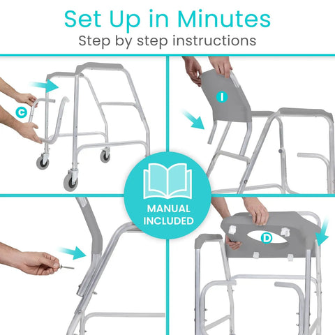 Real Deal Rolling Shower Chair With Slick Glide Casters Doubles As Raised Toilet Riser For Bathroom Mobility Heavy Duty Frame And Zero Stress Assembly