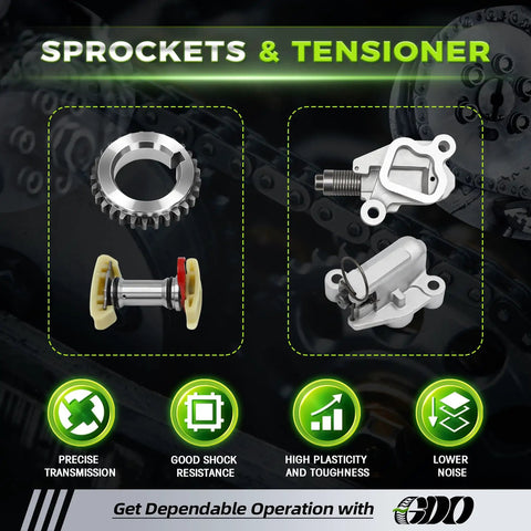 3.5 EcoBoost Timing Chain Kit With Tensioner For 2011 To 2017 3.5L EcoBoost Engines showing sprocket and tensioner parts