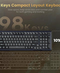 Sick Tri Mode Wireless Gaming Keyboard With Gasket Mount Mechanical Structure Hot Swappable Switches Eight Thousand Mah Battery Damped Creamy Sound Dial Knob Full Rgb Ninety Eight Layout For Beat Desktop Rig top view showing compact layout and keys.