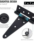 6 Inch T Strap Gate Hinges Tough As Nails Heavy Duty Barn Door Hardware For Shed Fence Yard Gate Black Powder Coated Iron Rustproof 2 Pack Long Lasting Durable And Easy Install with countersunk holes and tight pin for left or right applications.