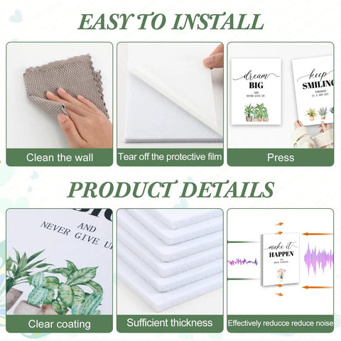 Fresh Plant Motif Acoustic Wall Panels 6 Pack Self Adhesive Sound Absorbing Room Decor 12X16 Inches Thick Polyester Fiber installation steps