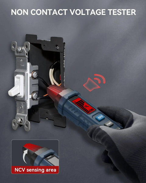 All In One Circuit Breaker Finder With LCD Display GFCI Outlet Tester And Electrical Tracer Tool 90 To 130 Volt NCV Test flashlight near wall outlet