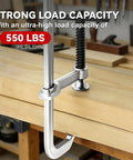 Beefy 12-Inch Heavy-Duty F-Clamps Set for Welding and Metalworking, 550 lbs load capacity shown clamping wood on a bench