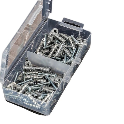 Drywall Anchor Kit with Self-Drilling Screws, 100 Pcs, 50 Lb Capacity, Heavy Duty Zinc-Plated Carbon Steel, Rust Resistant, No Pre-Drill Install, Easy Mount for Shelves, Pictures, TV Brackets and More in plastic organizer box
